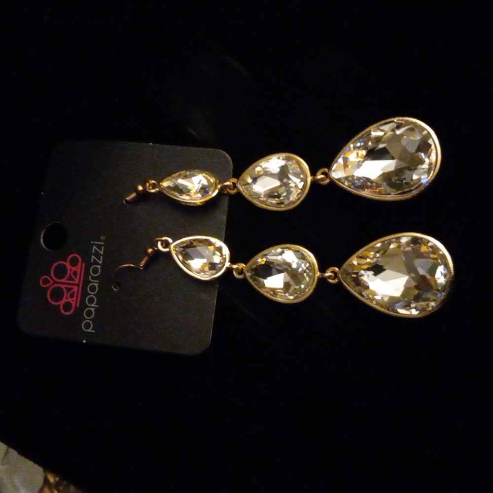 Gold and Crystal Teardrop Earrings